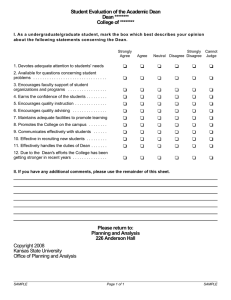 Student Evaluation of the Academic Dean Dean ******** College of ********