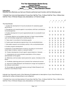 Five Year Administrative Review Survey Internal Clientele KSRE: K-State Research and Extension