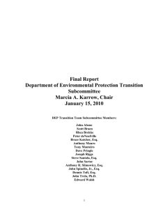 Final Report Department of Environmental Protection Transition Subcommittee Marcia A. Karrow, Chair