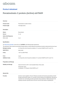 Peroxiredoxin 2 protein (Active) ab70659 Product datasheet Overview Product name