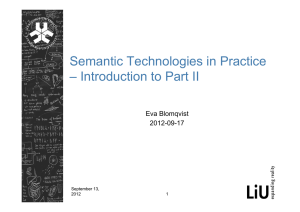 Semantic Technologies in Practice – Introduction to Part II Eva Blomqvist 2012-09-17