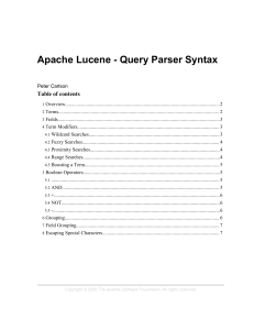 Apache Lucene - Query Parser Syntax Table of contents