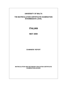 ITALIAN MAY 2008 UNIVERSITY OF MALTA THE MATRICULATION CERTIFICATE EXAMINATION