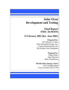 Solar Oven Development and Testing  Final Report