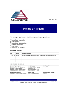Policy on Travel AUXILIARY SERVICES