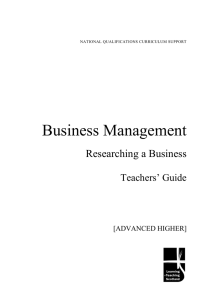 Business Management Researching a Business  Teachers’ Guide