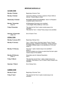 IMPORTANT DATES 2011-12 AUTUMN TERM Monday 3 October Wednesday 5 October