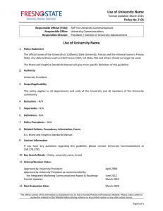   Use of University Name  Policy No. F‐06  Format Updated: March 2015 