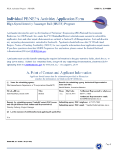 Individual PE/NEPA Activities Application Form High-Speed Intercity Passenger Rail (HSIPR) Program