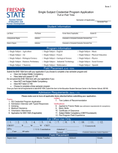 Single Subject Credential Program Application Student Information 1 Item