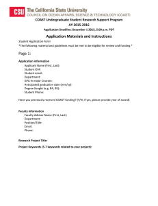 Application Materials and Instructions Page 1: COAST Undergraduate Student Research Support Program