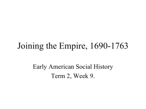Joining the Empire, 1690-1763 Early American Social History Term 2, Week 9.