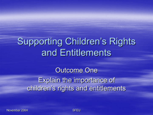 Supporting Children’s Rights and Entitlements Outcome One Explain the importance of