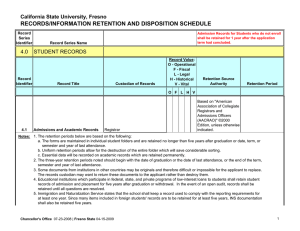 RECORDS/INFORMATION RETENTION AND DISPOSITION SCHEDULE California State University, Fresno Record Series
