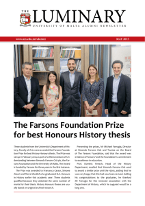 LUMINARY The Farsons Foundation Prize for best Honours History thesis MAY 2015