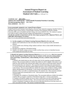 Annual Progress Report on Assessment of Student Learning Student Life Units