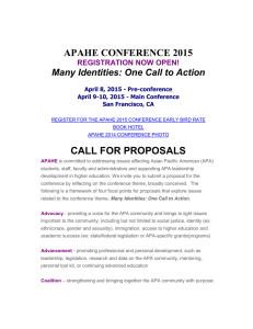 APAHE CONFERENCE 2015 CALL FOR PROPOSALS Many Identities: One Call to Action