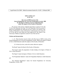 Legal Notice 82 of 2009 – Malta Government Gazette No....  EDUCATION ACT (CAP. 327)