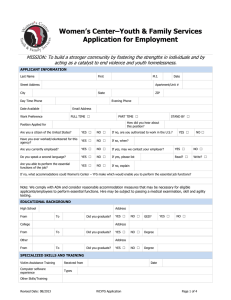 Women’s Center–Youth &amp; Family Services Application for Employment