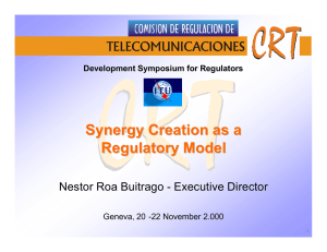 Synergy Creation as a Regulatory Model Nestor Roa Buitrago - Executive Director