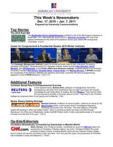 This Week’s Newsmakers Top Stories – Jan. 7, 2011 Dec. 17, 2010