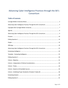 Advancing Cyber Intelligence Practices through the SEI's Consortium Table of Contents