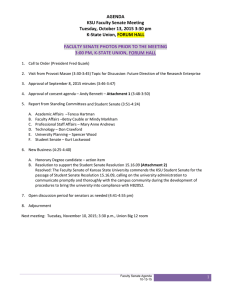 AGENDA  KSU Faculty Senate Meeting  Tuesday, October 13, 2015 3:30 pm  K‐State Union, FORUM HALL 