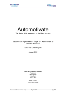 Automotivate Sector Skills Agreement – Stage 2 – Assessment of Current Provision