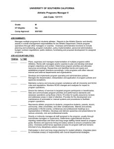 UNIVERSITY OF SOUTHERN CALIFORNIA Athletic Programs Manager II Job Code: 131111