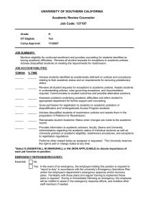 UNIVERSITY OF SOUTHERN CALIFORNIA Academic Review Counselor Job Code: 137107