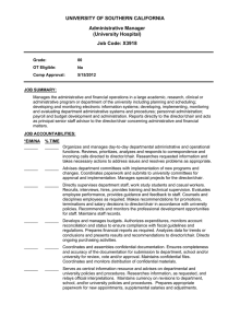 UNIVERSITY OF SOUTHERN CALIFORNIA Administrative Manager (University Hospital) Job Code: X3918