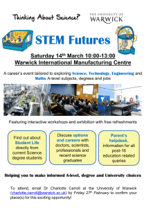 STEM Futures Saturday 14 March 10:00-13:00 Warwick International Manufacturing Centre
