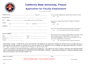 California State University, Fresno Application for Faculty Employment
