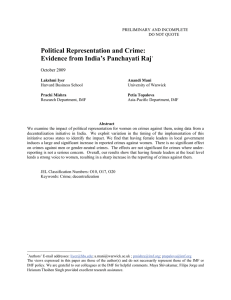 Political Representation and Crime: Evidence from India’s Panchayati Raj  October 2009