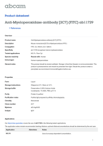 Anti-Myeloperoxidase antibody [2C7] (FITC) ab11729 Product datasheet 1 References Overview