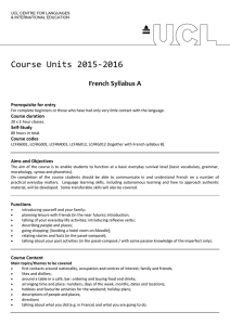 Course Units 2015-2016 French Syllabus A Prerequisite for entry Course duration