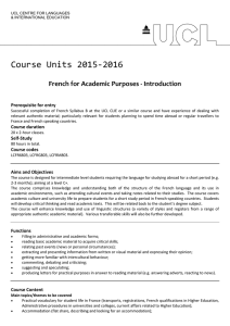 Course Units 2015-2016 French for Academic Purposes - Introduction Prerequisite for entry