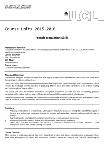 Course Units 2015-2016 French Translation Skills Prerequisite for entry