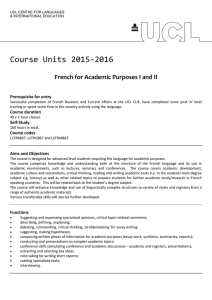 Course Units 2015-2016 French for Academic Purposes I and II
