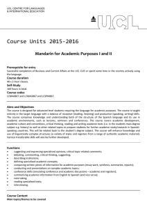 Course Units 2015-2016 Mandarin for Academic Purposes I and II