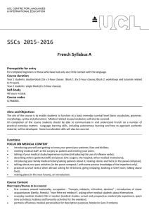 SSCs 2015-2016 French Syllabus A Prerequisite for entry Course duration