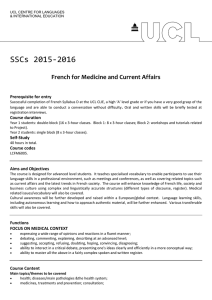 SSCs 2015-2016 French for Medicine and Current Affairs Prerequisite for entry