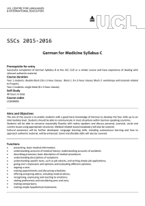 SSCs 2015-2016 German for Medicine Syllabus C Prerequisite for entry