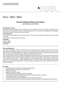 SSCs 2015-2016 German Medical Affairs and Culture Prerequisite for entry