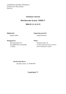 Tentamen i kursen Distribuerade System - TDDB 37, 2006-03-11, kl.... Du kan skriva på svenska eller engelska! LINKÖPINGS TEKNISKA HÖGSKOLA