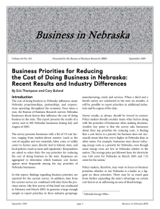 Business Priorities for Reducing the Cost of Doing Business in Nebraska: