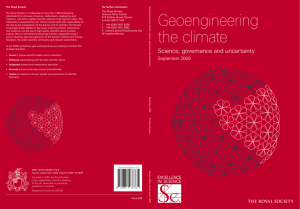 Geoengineering The Royal Society Science Policy Centre