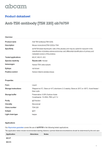 Anti-TSH antibody [TSH 220] ab76759 Product datasheet Overview Product name