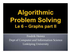Algorithmic Problem Solving Le 6 – Graphs part II Fredrik Heintz