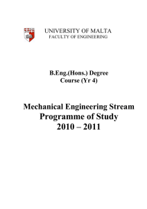 Programme of Study 2010 – 2011 Mechanical Engineering Stream